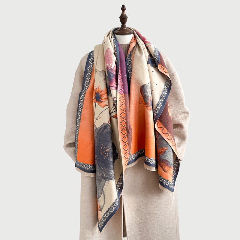 Buddha Stones ​​Winter-Tuschemalerei Lotusblumen-Blättermuster Weicher Schal/Stola - image 9