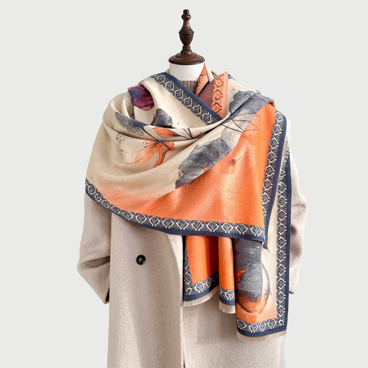 Buddha Stones ​​Winter-Tuschemalerei Lotusblumen-Blättermuster Weicher Schal/Stola - image 10