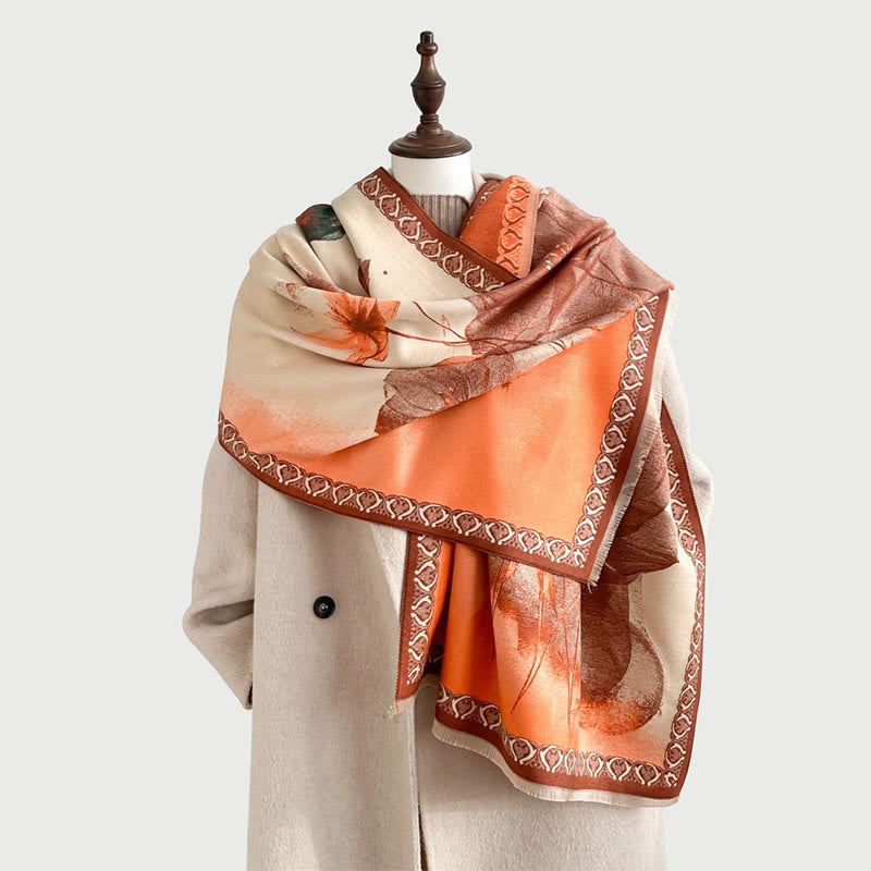 Buddha Stones ​​Winter-Tuschemalerei Lotusblumen-Blättermuster Weicher Schal/Stola - image 13