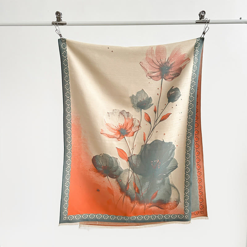 Buddha Stones ​​Winter-Tuschemalerei Lotusblumen-Blättermuster Weicher Schal/Stola - image 3