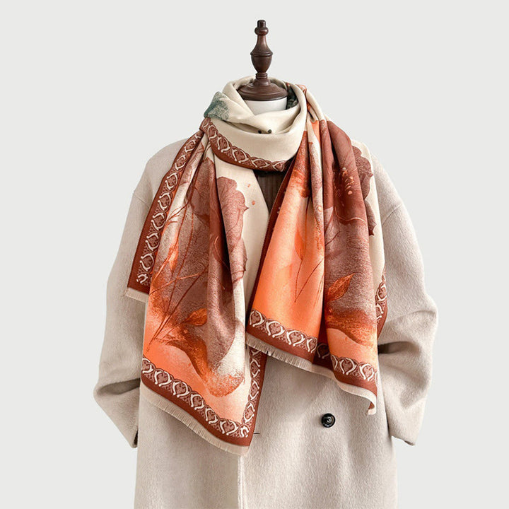 Buddha Stones ​​Winter-Tuschemalerei Lotusblumen-Blättermuster Weicher Schal/Stola - image 14