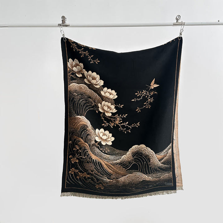 Buddha Stones, Herbst-Lotusblumen, Meereswellenmuster, weicher Schal, Quasten-Tuch - image 1