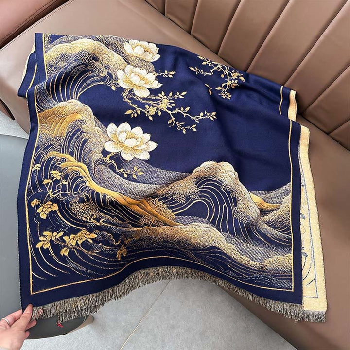 Buddha Stones, Herbst-Lotusblumen, Meereswellenmuster, weicher Schal, Quasten-Tuch - image 10