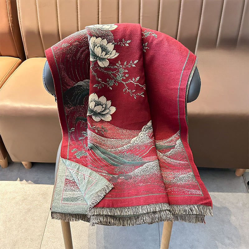 Buddha Stones, Herbst-Lotusblumen, Meereswellenmuster, weicher Schal, Quasten-Tuch - image 6