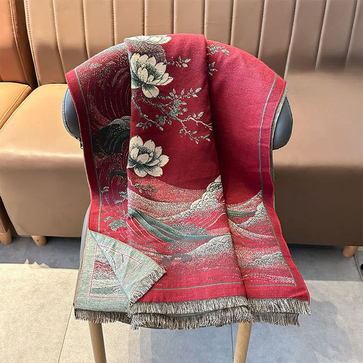 Buddha Stones, Herbst-Lotusblumen, Meereswellenmuster, weicher Schal, Quasten-Tuch - image 6