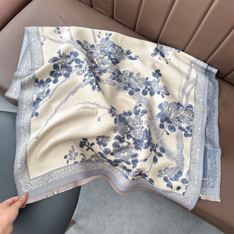 Buddha Stones, Herbst-Pfirsichblütenzweige-Muster, weicher Schal/Stola - Hellstahlblau - 180 x 65 cm - image 10