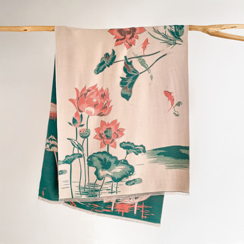 Buddha Stones ​​Herbst-Lotus-Koi-Fisch-Libellen-Muster Kuschelschal - image 1