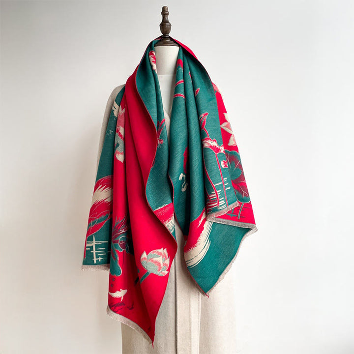 Buddha Stones ​​Herbst-Lotus-Koi-Fisch-Libellen-Muster Kuschelschal - image 5