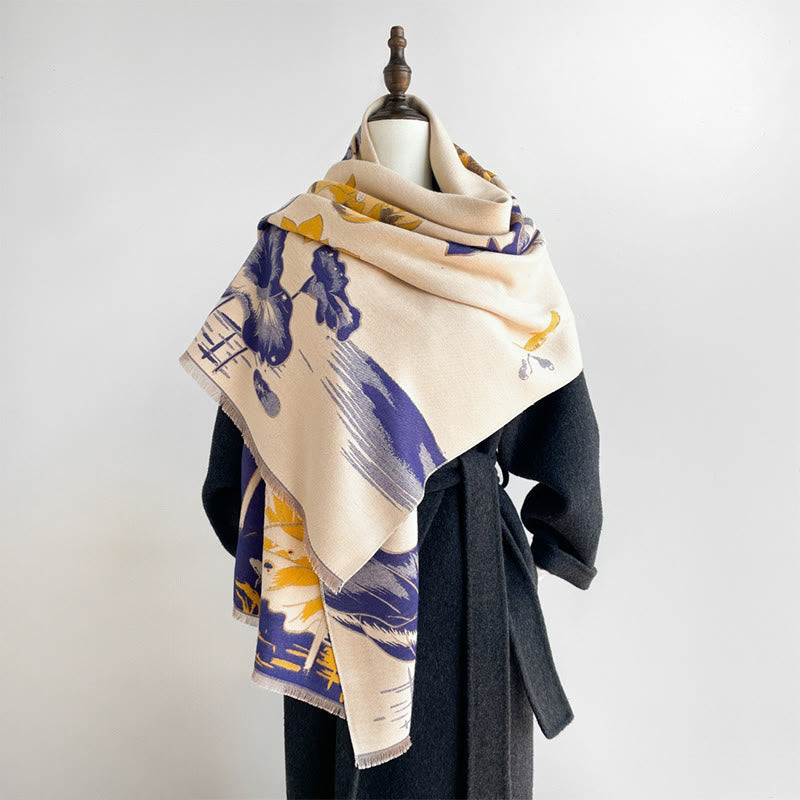 Buddha Stones ​​Herbst-Lotus-Koi-Fisch-Libellen-Muster Kuschelschal - image 9