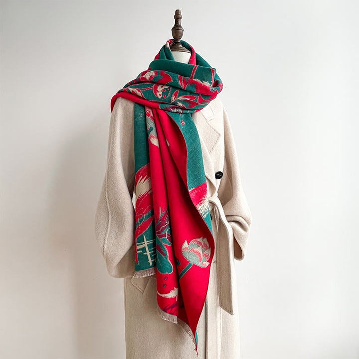 Buddha Stones ​​Herbst-Lotus-Koi-Fisch-Libellen-Muster Kuschelschal - image 4