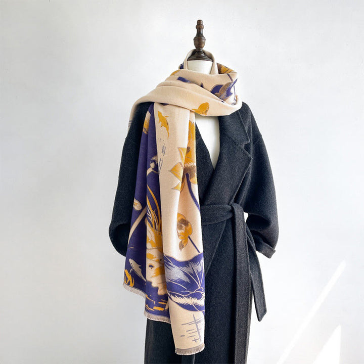 Buddha Stones ​​Herbst-Lotus-Koi-Fisch-Libellen-Muster Kuschelschal - image 10