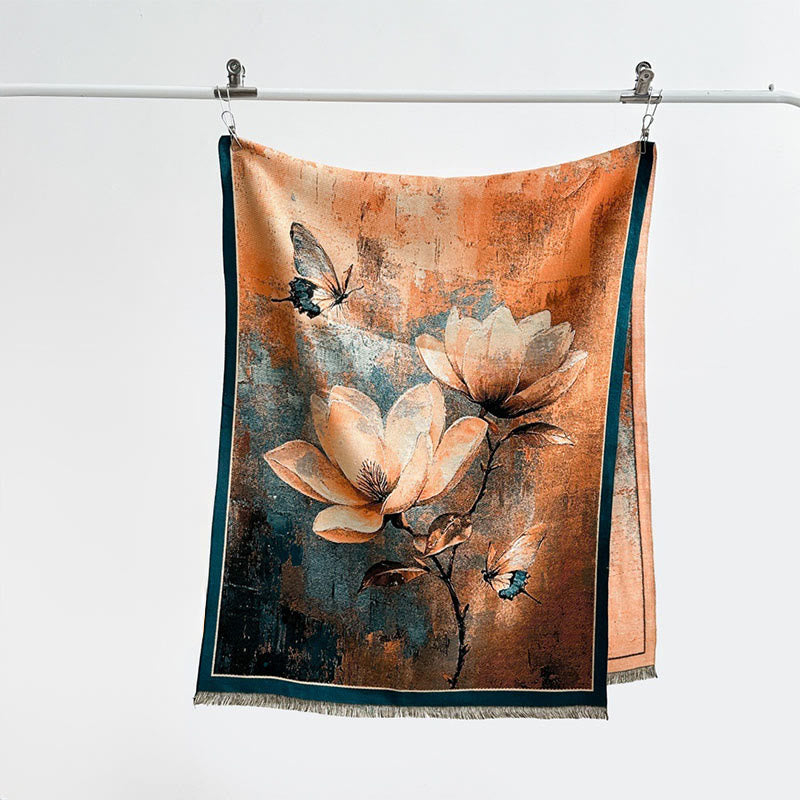 Buddha Stones Winter Magnolien Schmetterlingsmuster Weicher Schal Stola - image 1