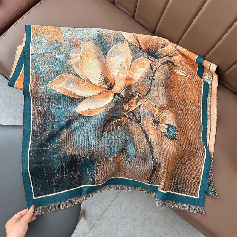 Buddha Stones Winter Magnolien Schmetterlingsmuster Weicher Schal Stola - image 2