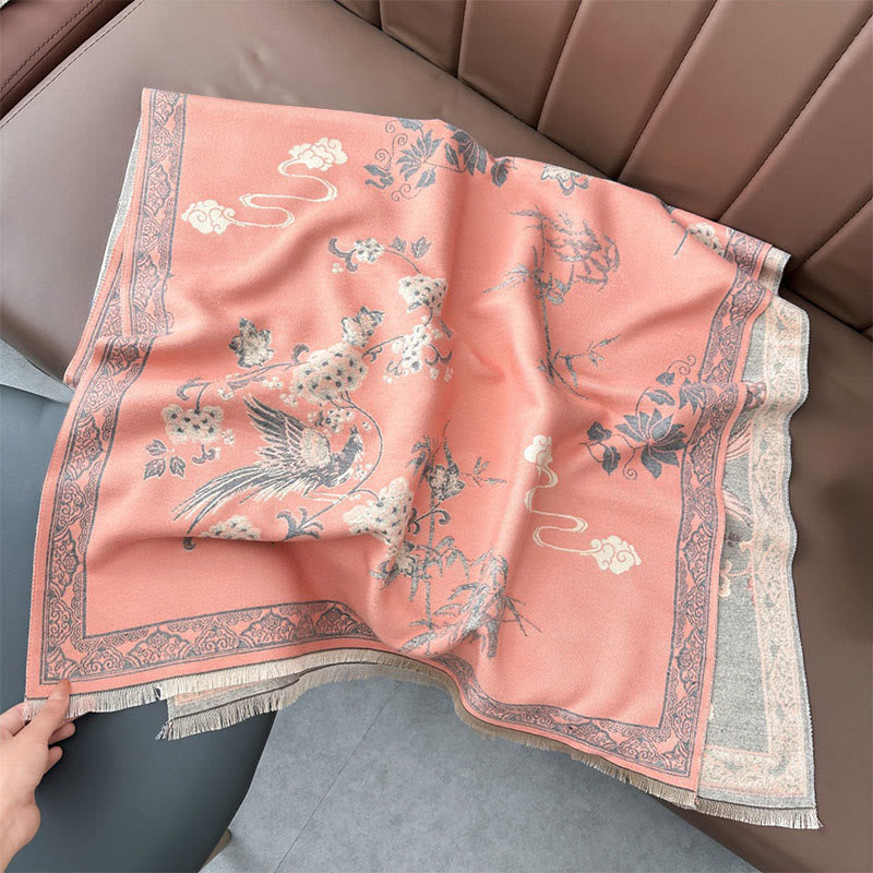 Buddha Stones, Wintervögel, Bambusblätter, Rankenmuster, weicher Schal/Stola - image 2