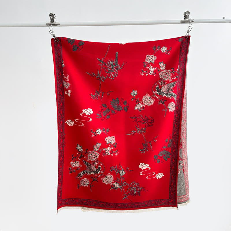 Buddha Stones, Wintervögel, Bambusblätter, Rankenmuster, weicher Schal/Stola - image 5