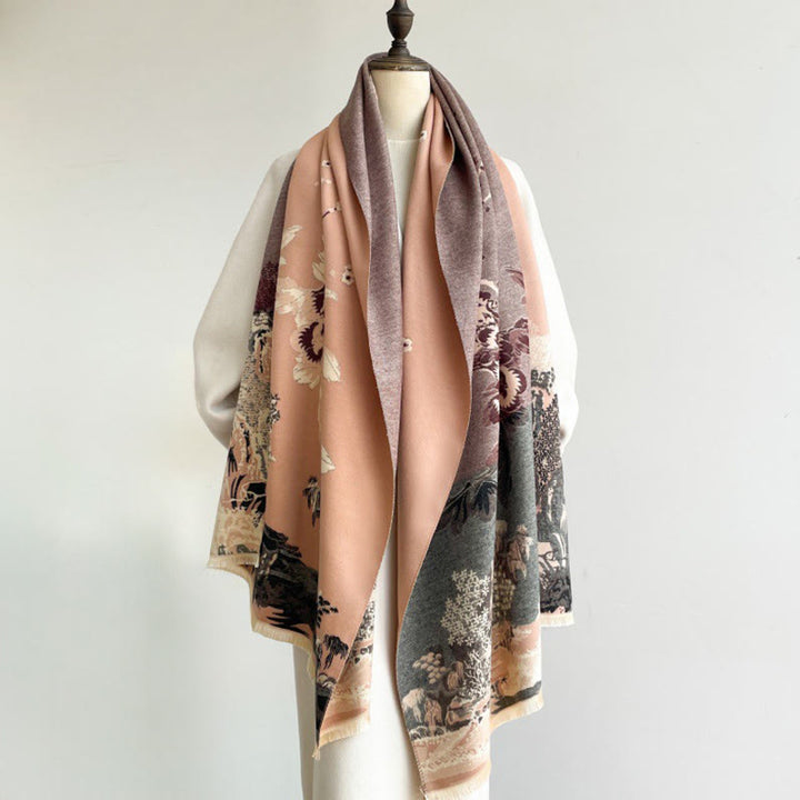 Buddha Stones, Herbstblumen, Bäume, Pavillonmuster, kuscheliger Schal/Stola - image 4
