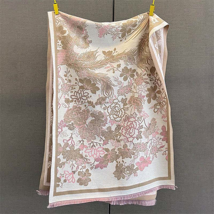 Buddha Stones, Herbst-Phönix-Blumen-Muster, weicher Schal - Dunkelkhaki - 185 x 65 cm - image 4