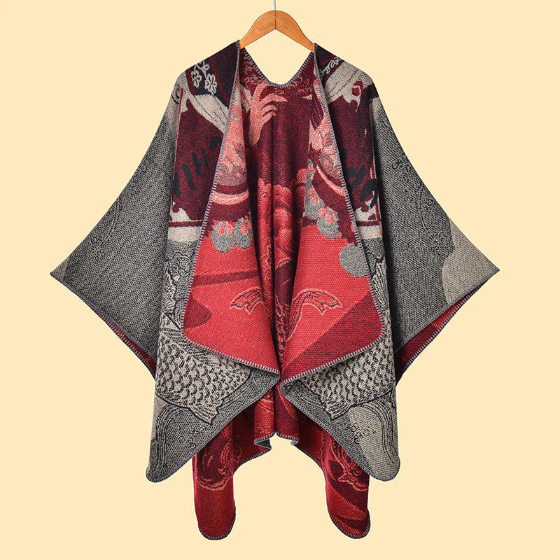 Buddha Stones ​​Winter Koi Fisch Wellen Muster Warmer Kuschelschal - image 1