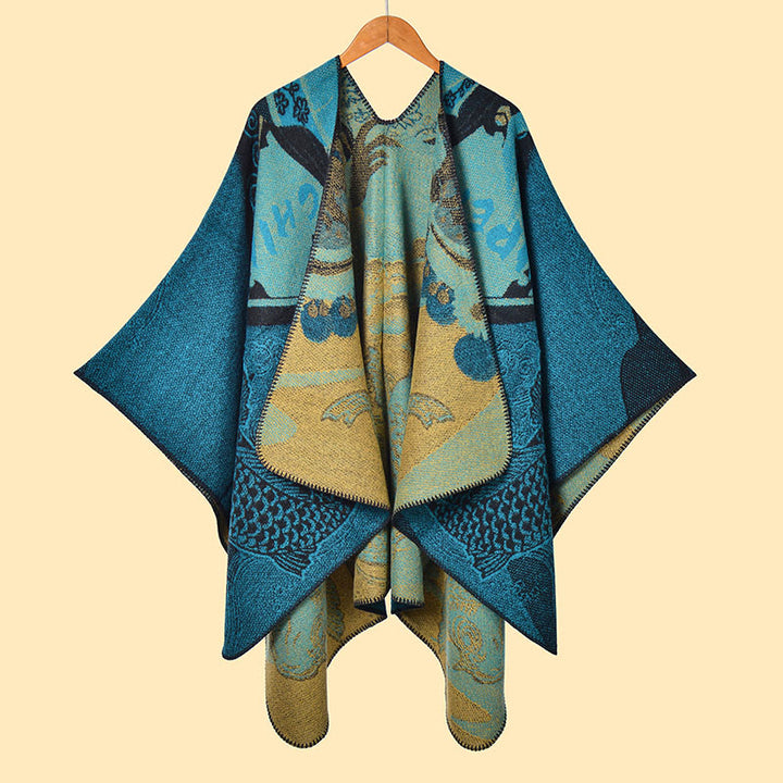 Buddha Stones ​​Winter Koi Fisch Wellen Muster Warmer Kuschelschal - Kornblumenblau - 130 x 150 cm - image 10