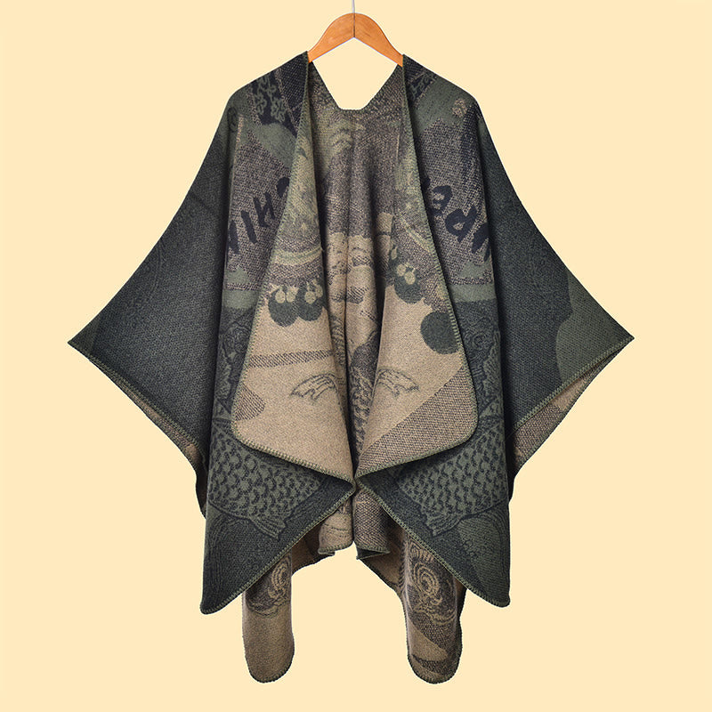 Buddha Stones ​​Winter Koi Fisch Wellen Muster Warmer Kuschelschal - Dunkelgrau - 130 x 150 cm - image 14