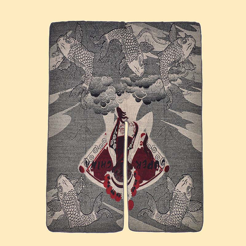 Buddha Stones ​​Winter Koi Fisch Wellen Muster Warmer Kuschelschal - image 2