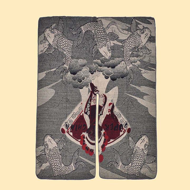 Buddha Stones ​​Winter Koi Fisch Wellen Muster Warmer Kuschelschal - image 2