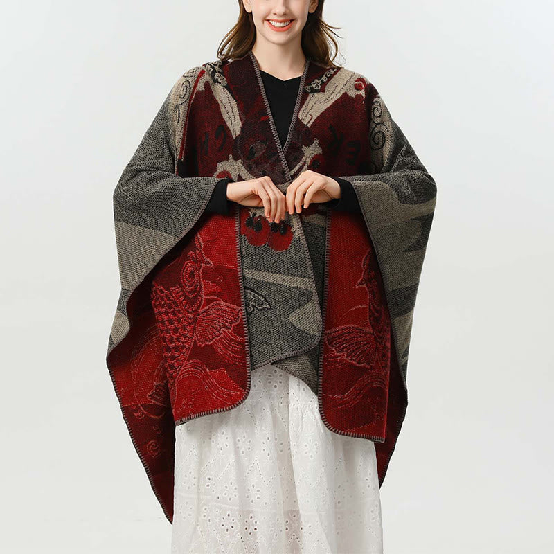 Buddha Stones ​​Winter Koi Fisch Wellen Muster Warmer Kuschelschal - IndianRed - 130 x 150 cm - image 0