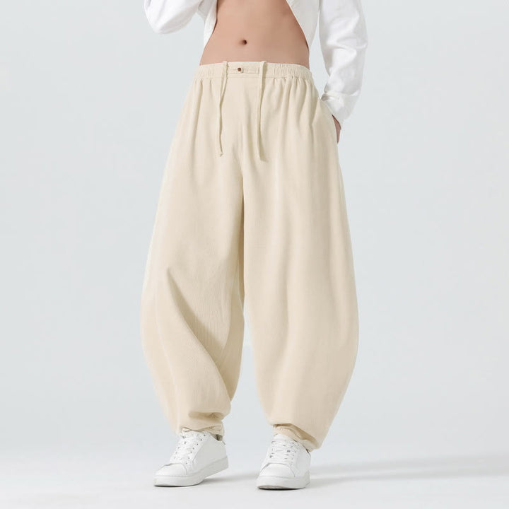 Buddha Stones Herbst Einfarbige Cord-Herren-Haremshose mit Taschen - Muschel - US/ UK/AU46, EU56 (5XL) - image 10