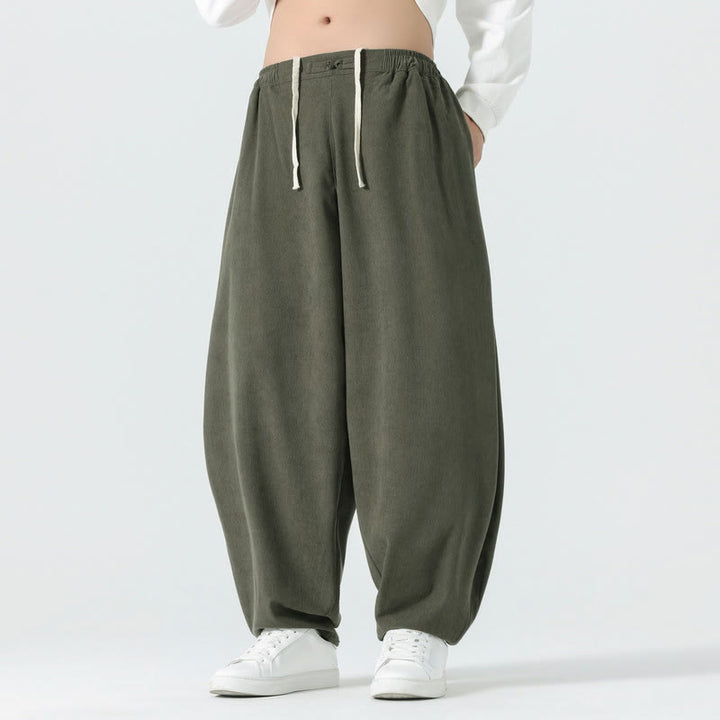 Buddha Stones Herbst Einfarbige Cord-Herren-Haremshose mit Taschen - Dunkelseegrün - US/ UK/AU46, EU56 (5XL) - image 0