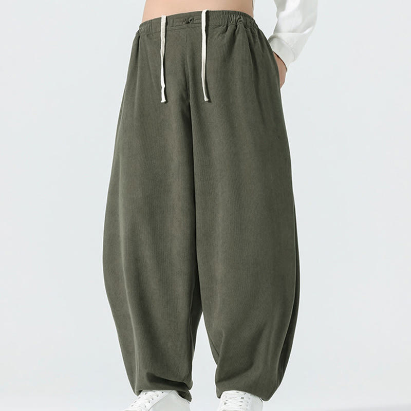 Buddha Stones Herbst Einfarbige Cord-Herren-Haremshose mit Taschen - image 2