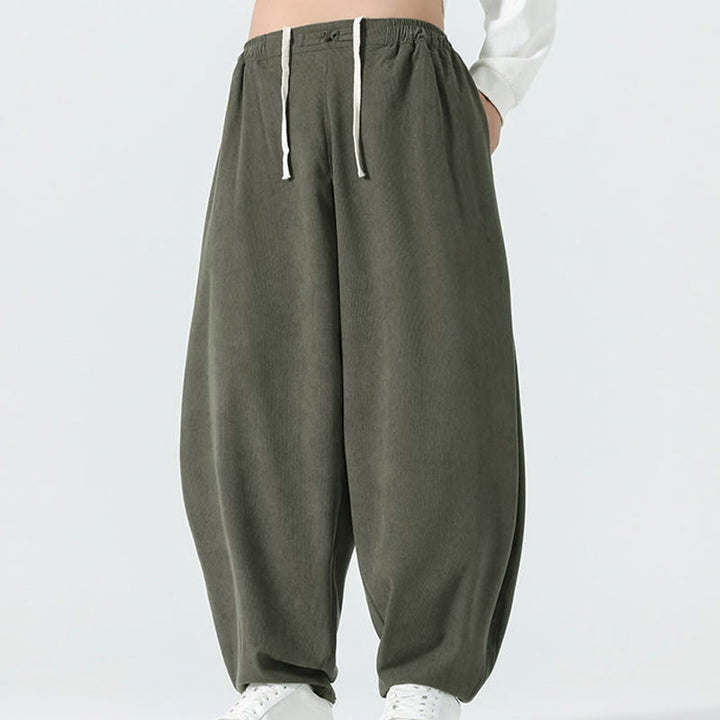 Buddha Stones Herbst Einfarbige Cord-Herren-Haremshose mit Taschen - image 2