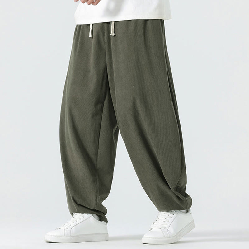 Buddha Stones Herbst Einfarbige Cord-Herren-Haremshose mit Taschen - image 4