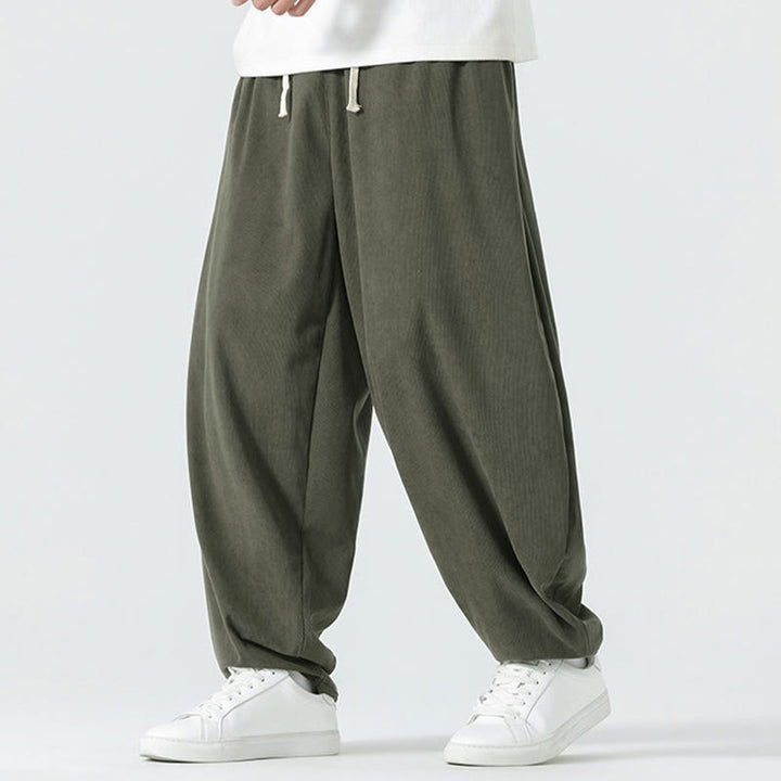 Buddha Stones Herbst Einfarbige Cord-Herren-Haremshose mit Taschen - image 4