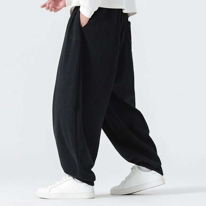 Buddha Stones Herbst Einfarbige Cord-Herren-Haremshose mit Taschen - image 8