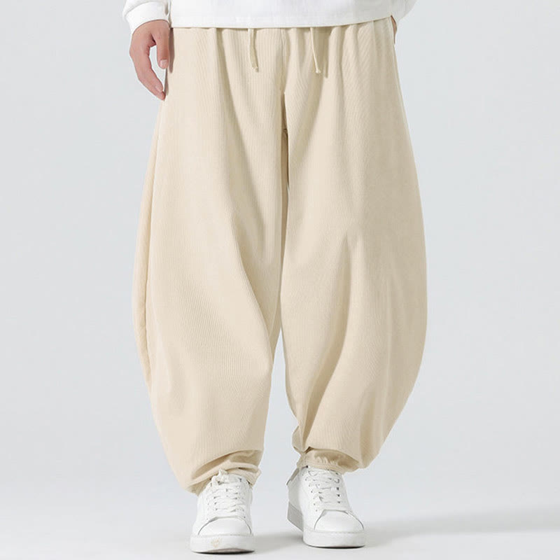 Buddha Stones Herbst Einfarbige Cord-Herren-Haremshose mit Taschen - image 14