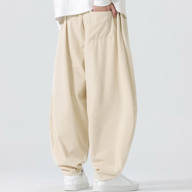Buddha Stones Herbst Einfarbige Cord-Herren-Haremshose mit Taschen - image 13