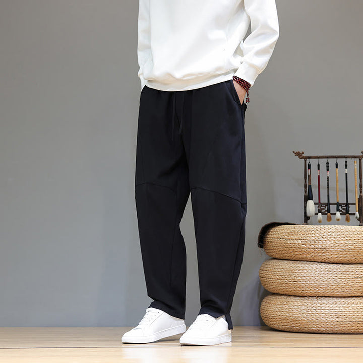 Buddha Stones Winter Einfarbige, fleecegefütterte Herren-Baumwoll-Leinenhose mit Taschen - image 13