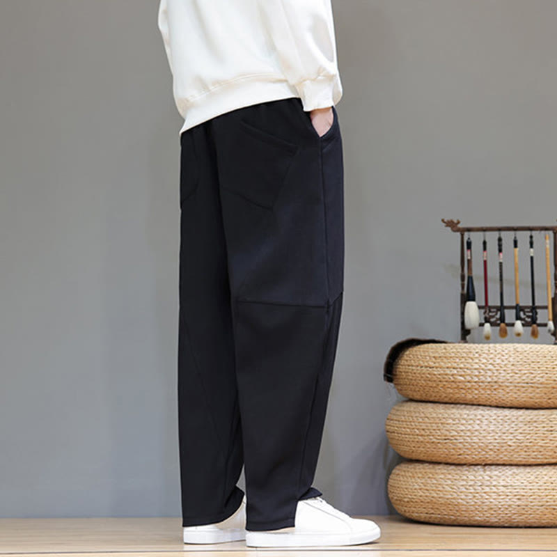 Buddha Stones Winter Einfarbige, fleecegefütterte Herren-Baumwoll-Leinenhose mit Taschen - image 15