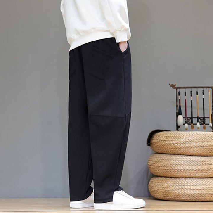 Buddha Stones Winter Einfarbige, fleecegefütterte Herren-Baumwoll-Leinenhose mit Taschen - image 15