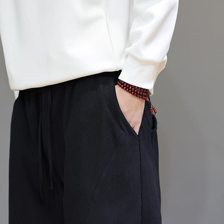 Buddha Stones Winter Einfarbige, fleecegefütterte Herren-Baumwoll-Leinenhose mit Taschen - image 17