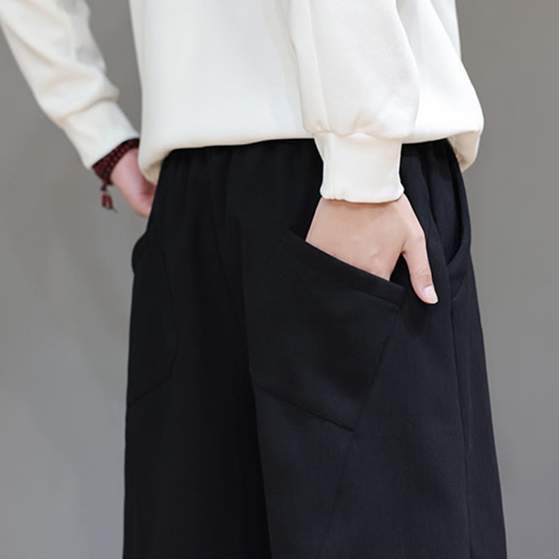 Buddha Stones Winter Einfarbige, fleecegefütterte Herren-Baumwoll-Leinenhose mit Taschen - image 19