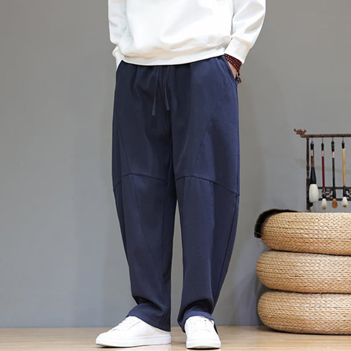 Buddha Stones Winter Einfarbige, fleecegefütterte Herren-Baumwoll-Leinenhose mit Taschen - image 8