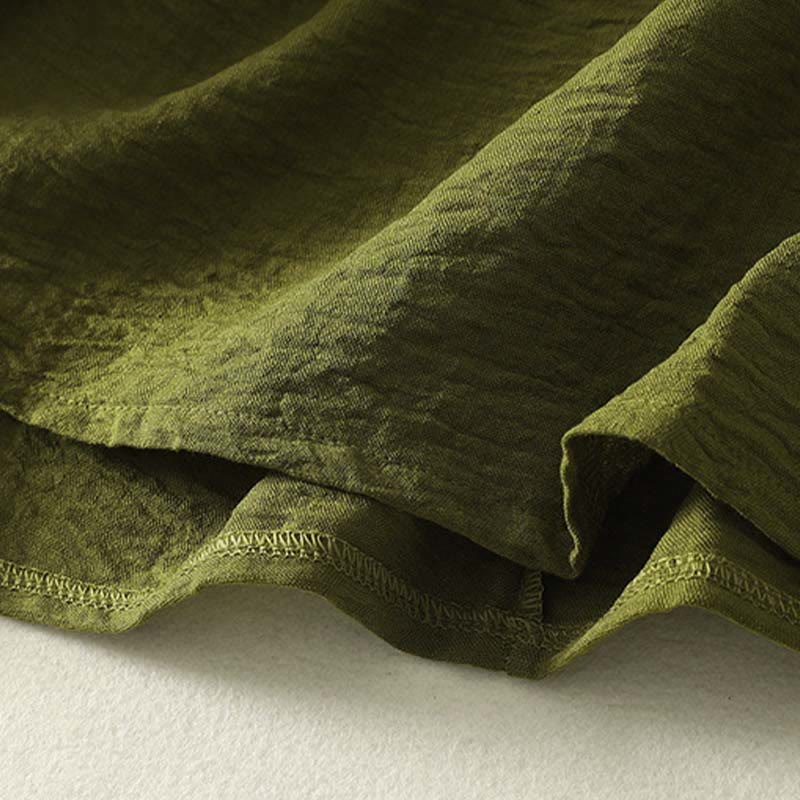 Buddha Stones Lässiges olivgrünes Langarmshirt mit Rundhalsausschnitt für Damen aus Baumwoll-Leinen. - image 9