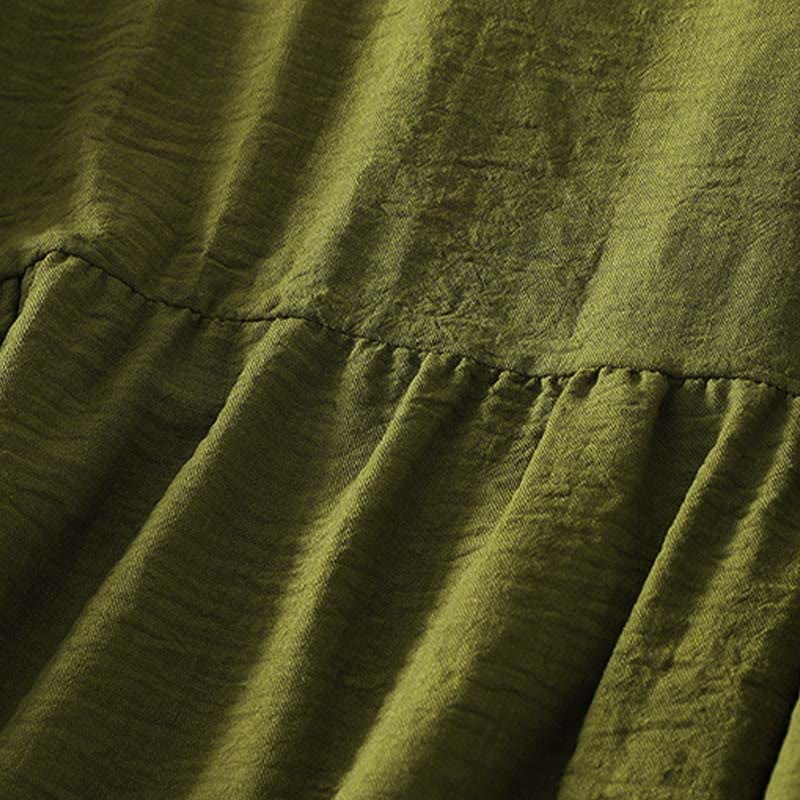 Buddha Stones Lässiges olivgrünes Langarmshirt mit Rundhalsausschnitt für Damen aus Baumwoll-Leinen. - image 4