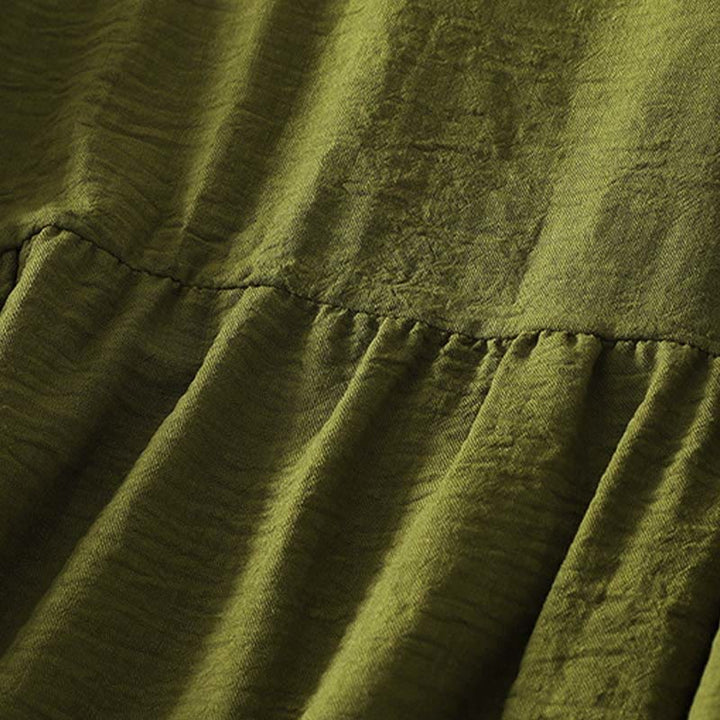 Buddha Stones Lässiges olivgrünes Langarmshirt mit Rundhalsausschnitt für Damen aus Baumwoll-Leinen. - image 4