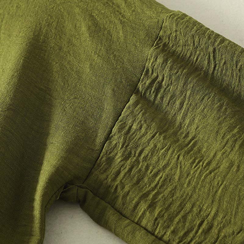 Buddha Stones Lässiges olivgrünes Langarmshirt mit Rundhalsausschnitt für Damen aus Baumwoll-Leinen. - image 5