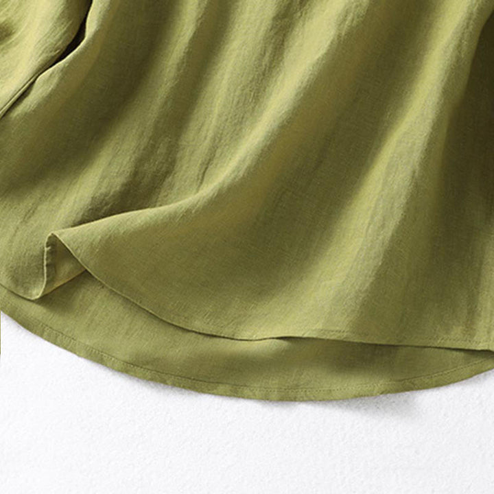 Buddha Stones Frühlings-Damenhemd mit Stehkragen und halben Knöpfen in Dunkelkhaki mit langen Ärmeln - image 9