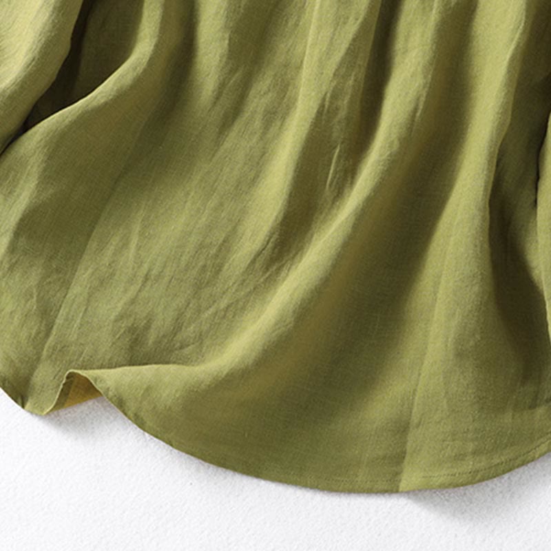 Buddha Stones Frühlings-Damenhemd mit Stehkragen und halben Knöpfen in Dunkelkhaki mit langen Ärmeln - image 10