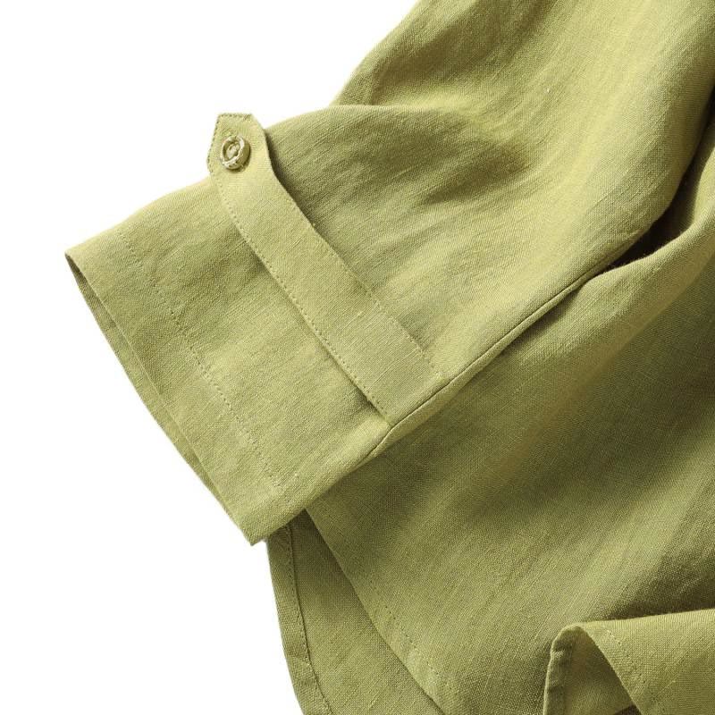 Buddha Stones Frühlings-Damenhemd mit Stehkragen und halben Knöpfen in Dunkelkhaki mit langen Ärmeln - image 8