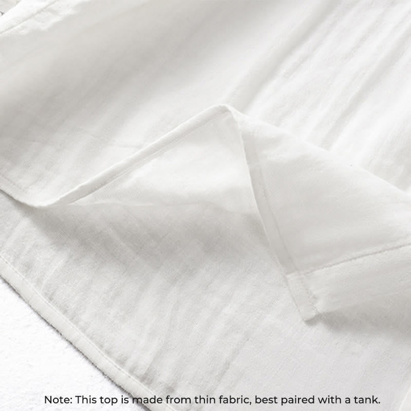 Buddha Stones ​​Weißes Langarm-Baumwollhemd mit Rüschenkragen und langem Ärmel - image 8